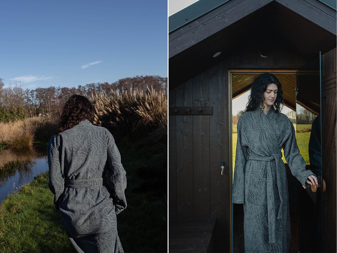 Badjas velours pebble blue