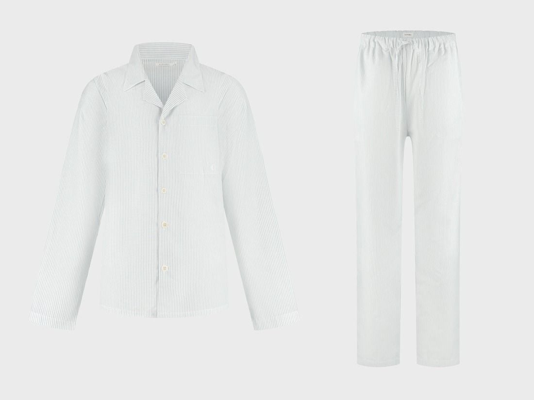 Pyjamaset heren katoen TENCEL™ white/blue stripe