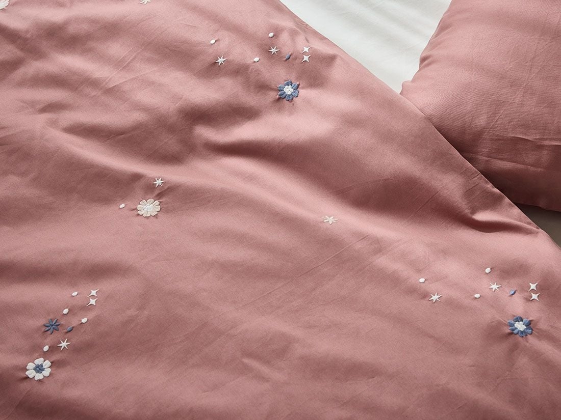 Kinderdekbedovertrek katoen satijn blush rose starry flower