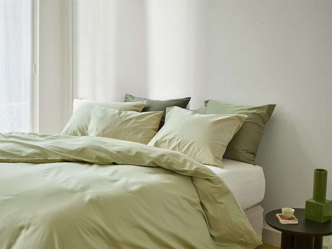 Dekbedovertrek katoen satijn light olive