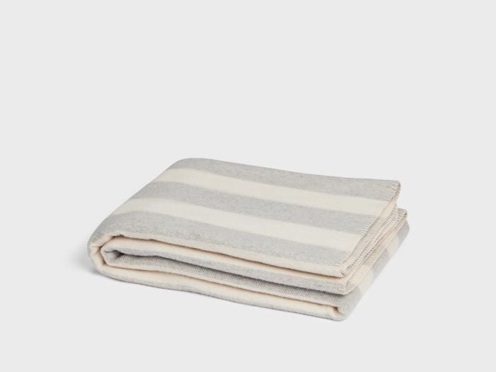 Merinowollen deken stripe natural/grey 150x220