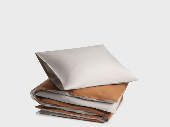 Dekbedovertrek percal katoen double face sand/terracotta