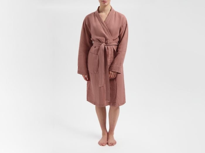 Kimono badjas gewassen linnen clay rose