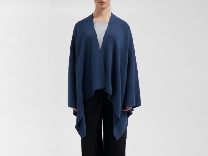 Poncho gebreid katoen navy melange
