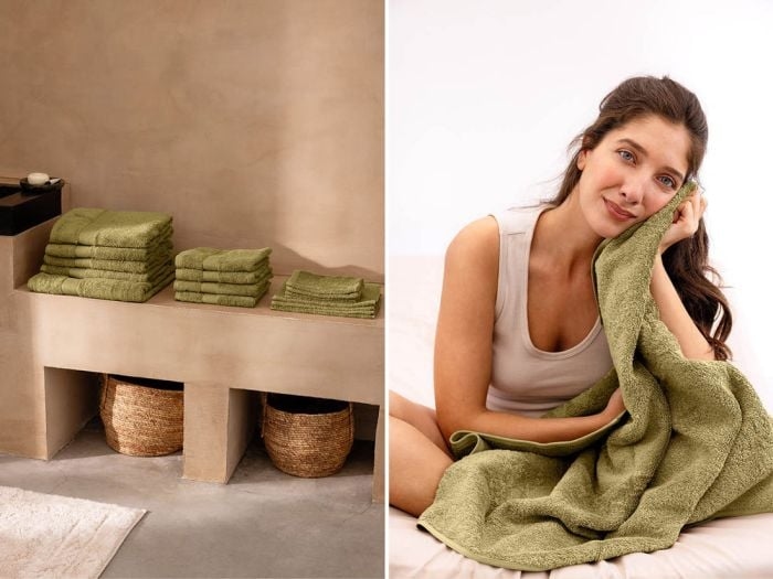 Douchelakens terry olive green 70x140 - 2 st