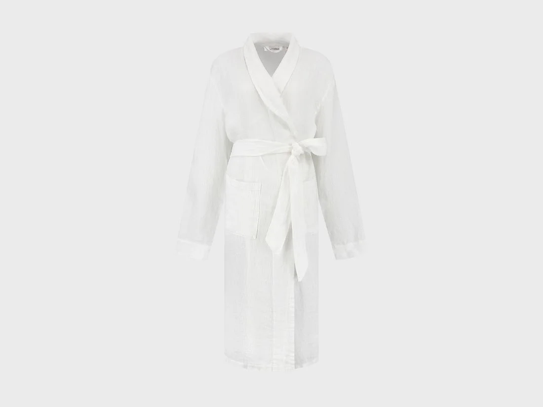 Kimono badjas gewassen linnen wafel pure white S