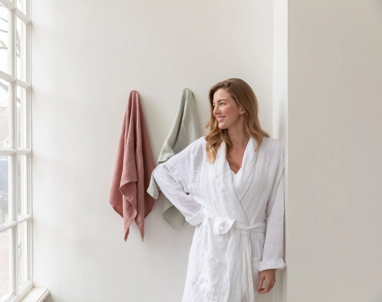 Kimono badjas gewassen linnen wafel pure white S