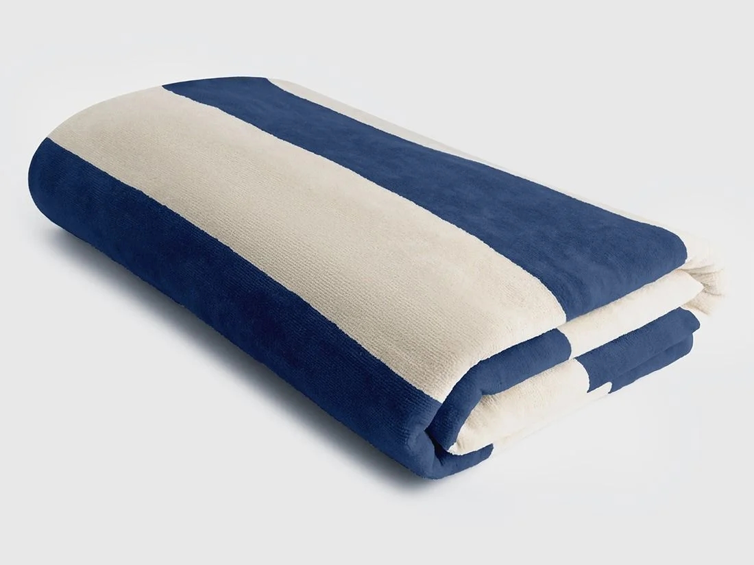 Strandlaken velours navy blue stripe 100x180 - 1 st