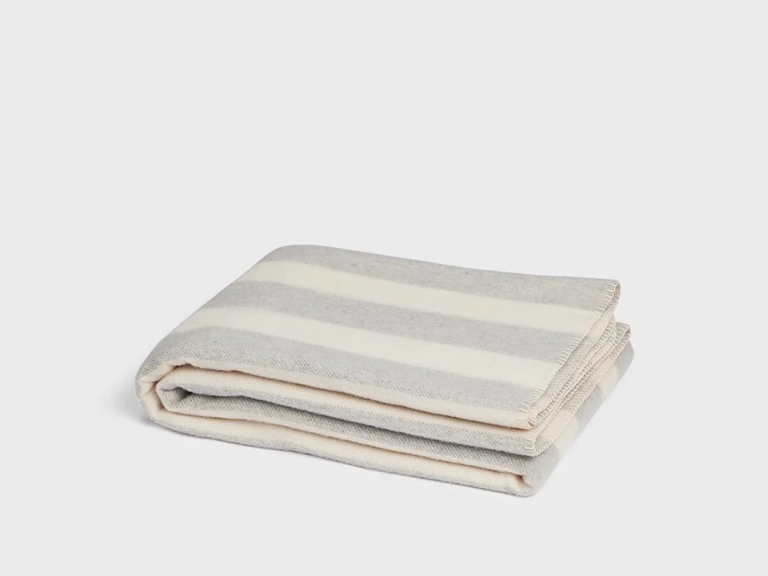 Merinowollen deken stripe natural/grey 150x220