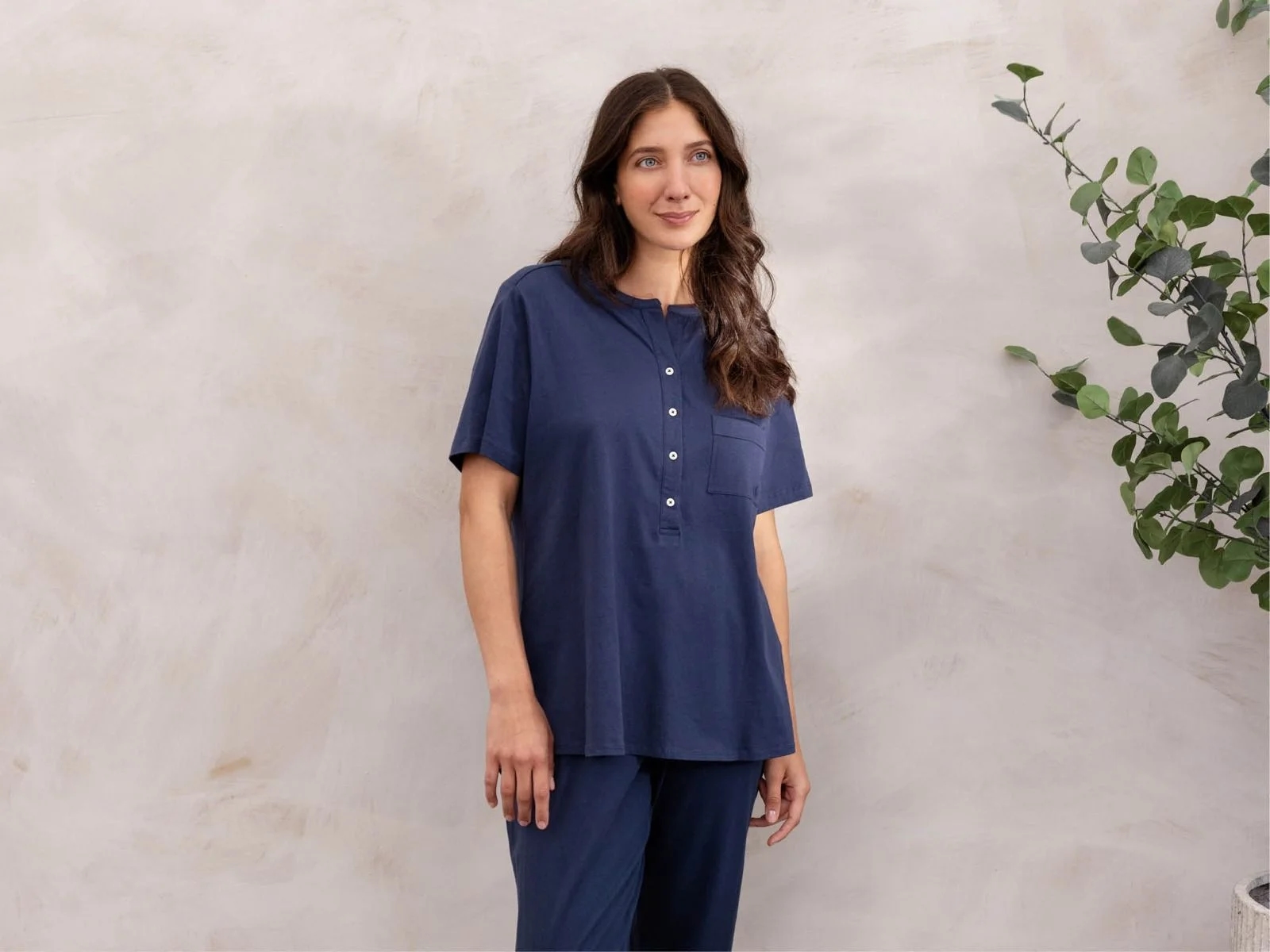 Pyjama t-shirt dames jersey midnight blue