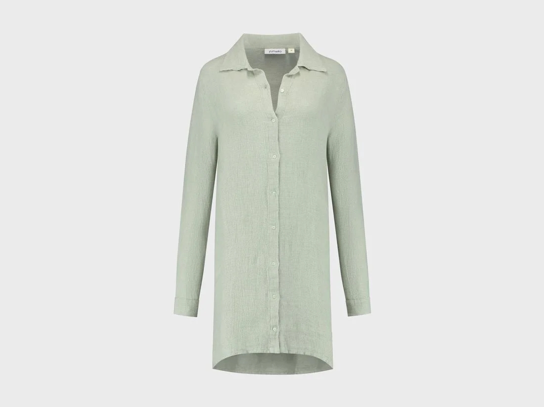 Blousejurk gewassen linnen wafel misty green M
