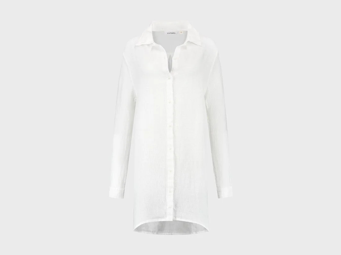 Blousejurk gewassen linnen wafel pure white S