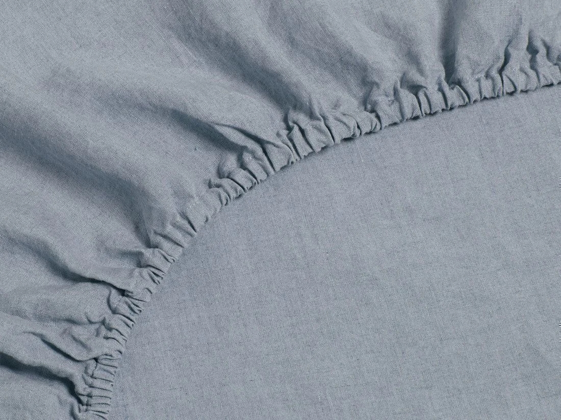 Hoeslaken gewassen linnen dusk blue