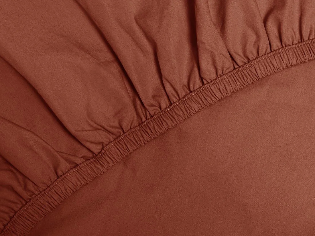 Hoeslaken percal katoen rusty red