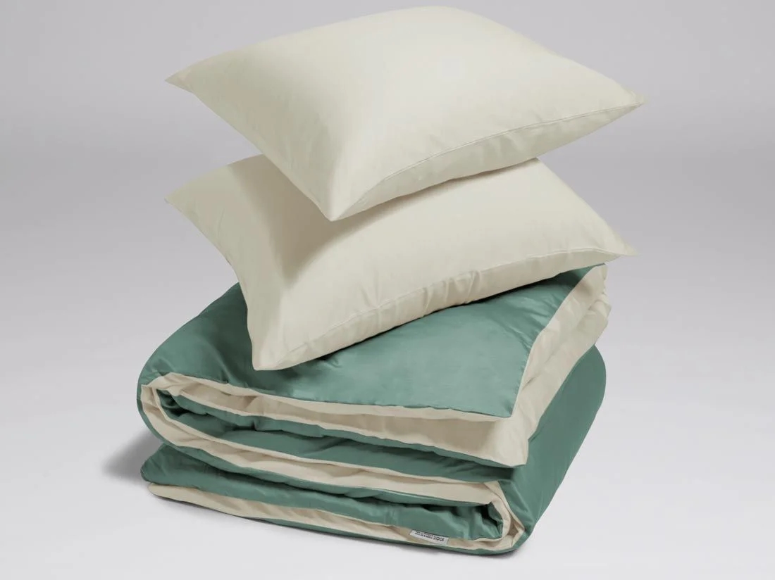 Dekbedovertrek katoen satijn double face sandy/green