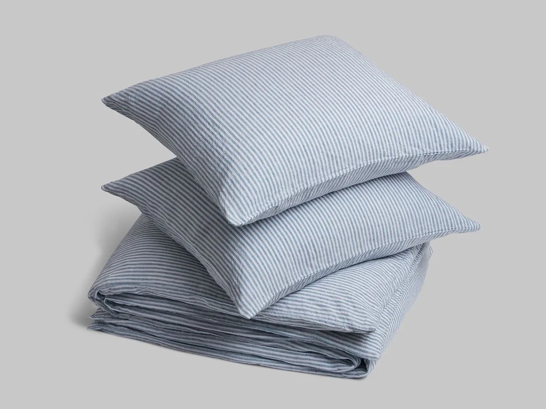 Dekbedovertrek gewassen linnen blue stripe