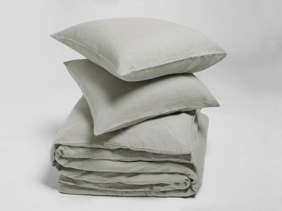 Dekbedovertrek gewassen linnen misty green