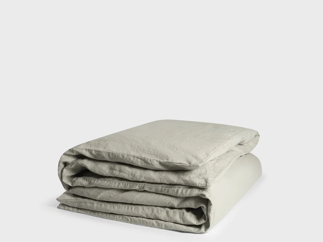 Dekbedovertrek gewassen linnen misty green - zonder slopen