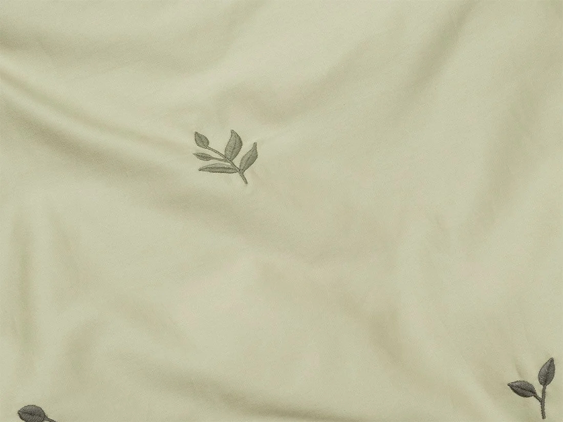 Kinderdekbedovertrek katoen satijn light olive botanical