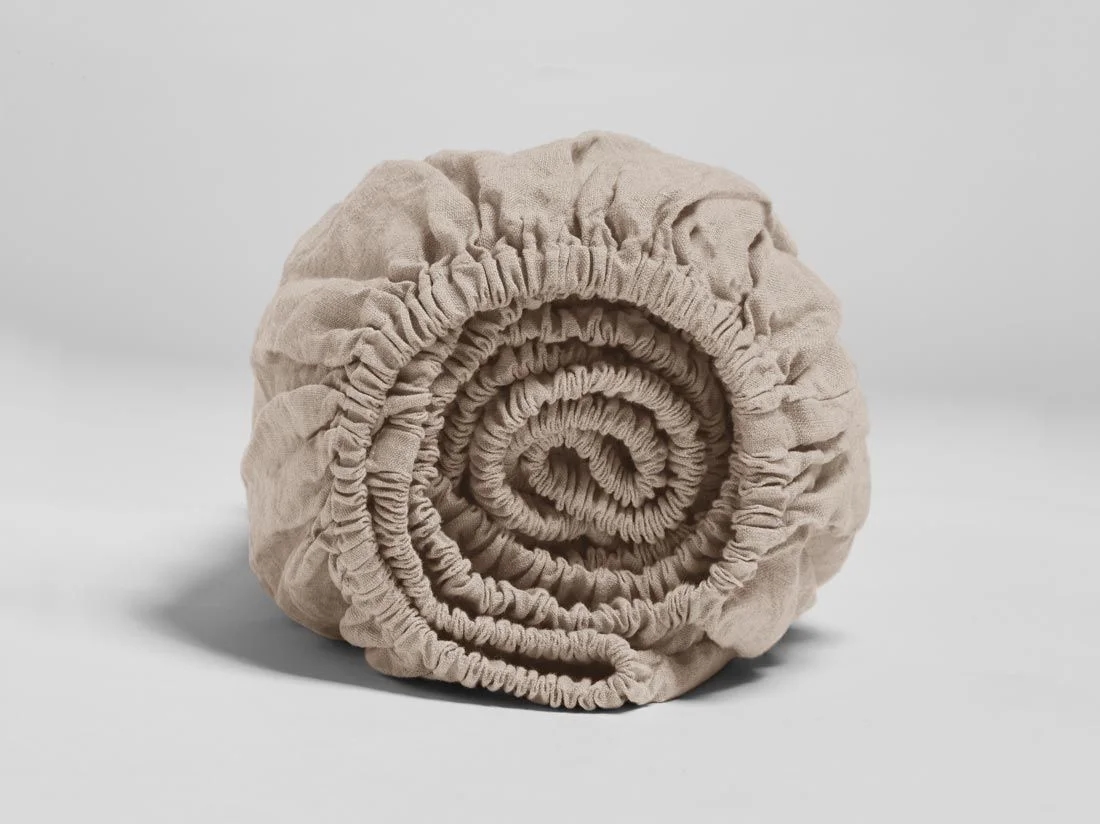 Hoeslaken gewassen linnen dusty rose 90x200x30