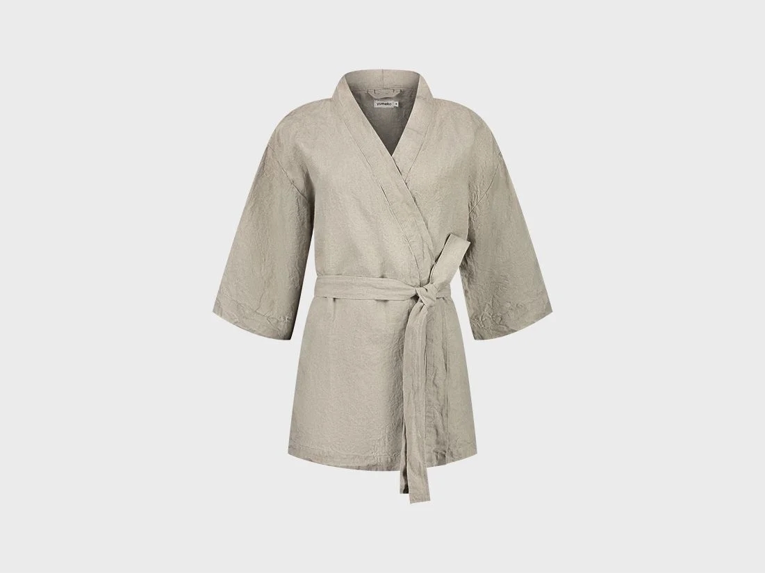 Kimono jasje gewassen linnen natural L