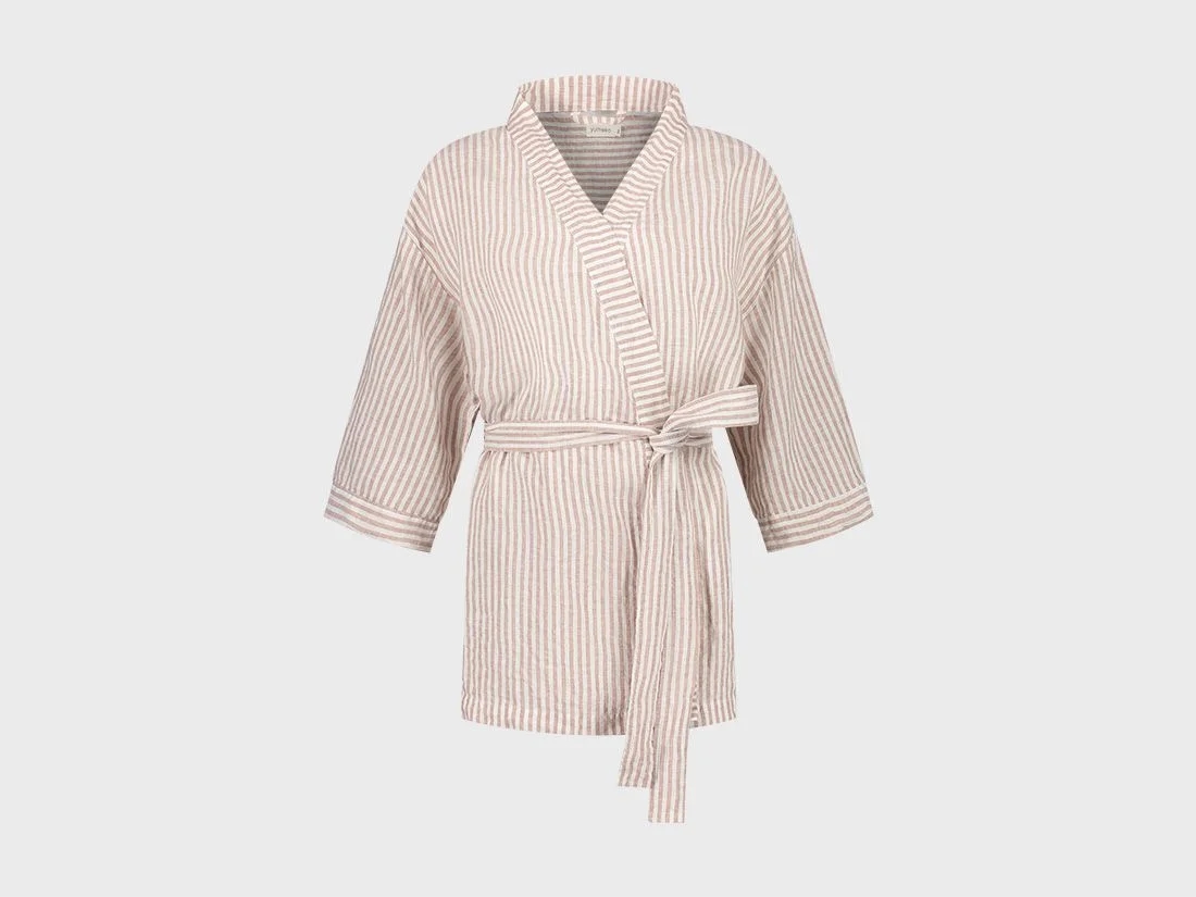 Kimono jasje gewassen linnen rose stripe L