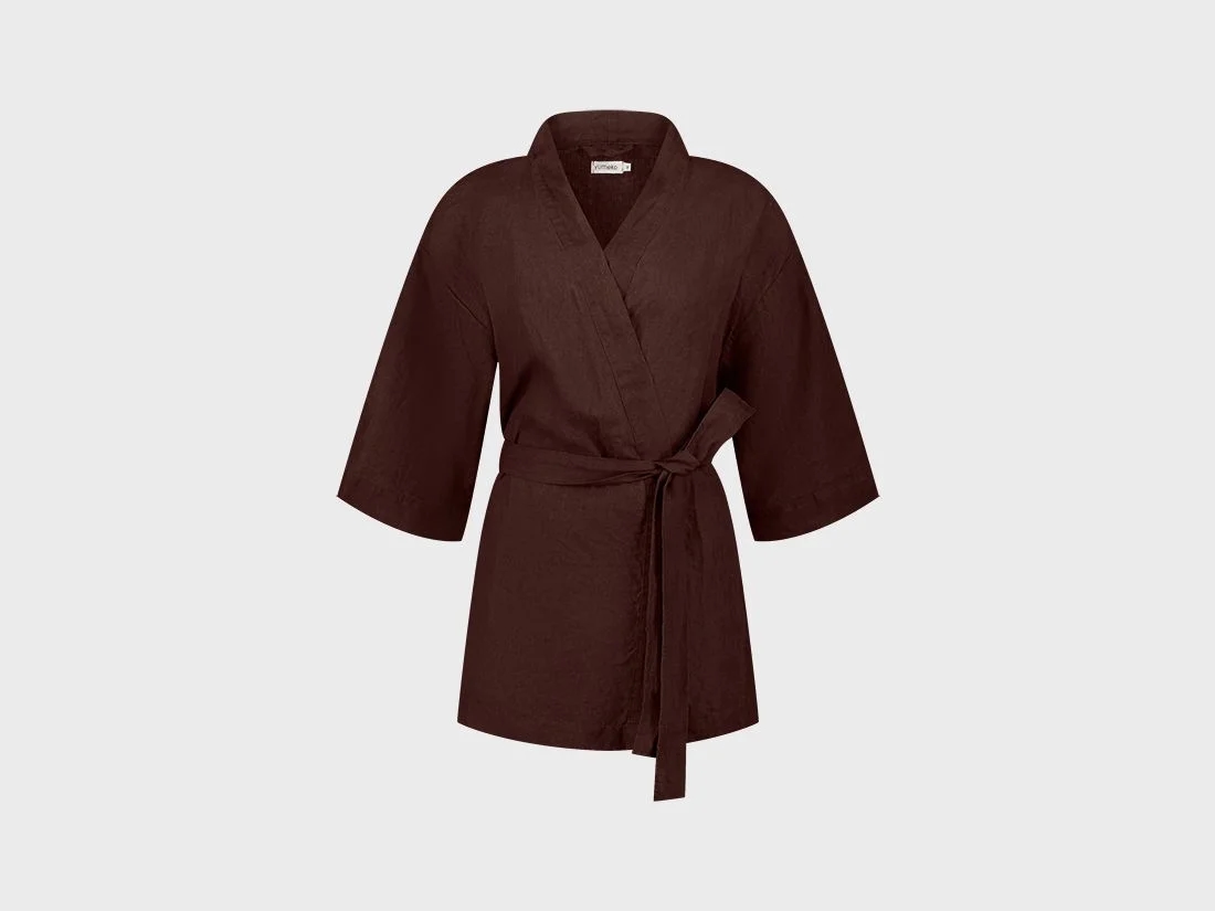 Kimono jasje gewassen linnen rosewood M