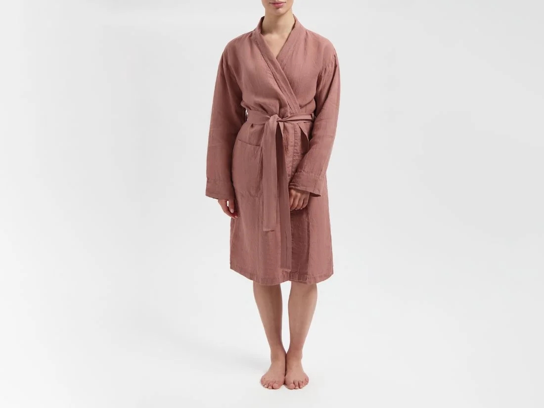 Kimono badjas gewassen linnen clay rose