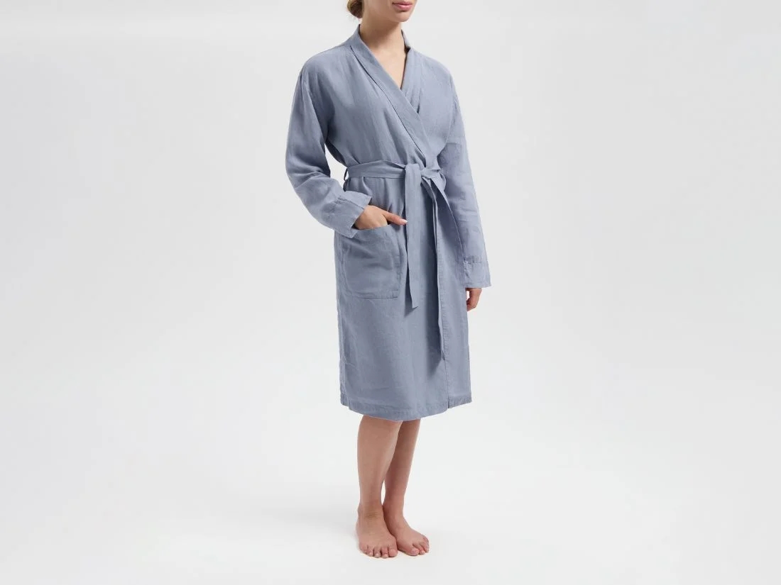 Kimono badjas gewassen linnen dusk blue