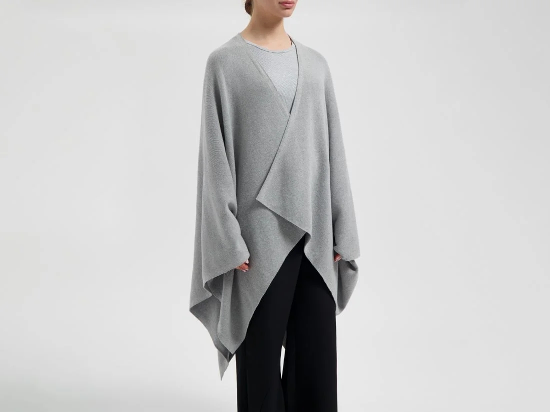 Poncho gebreid katoen grey melange