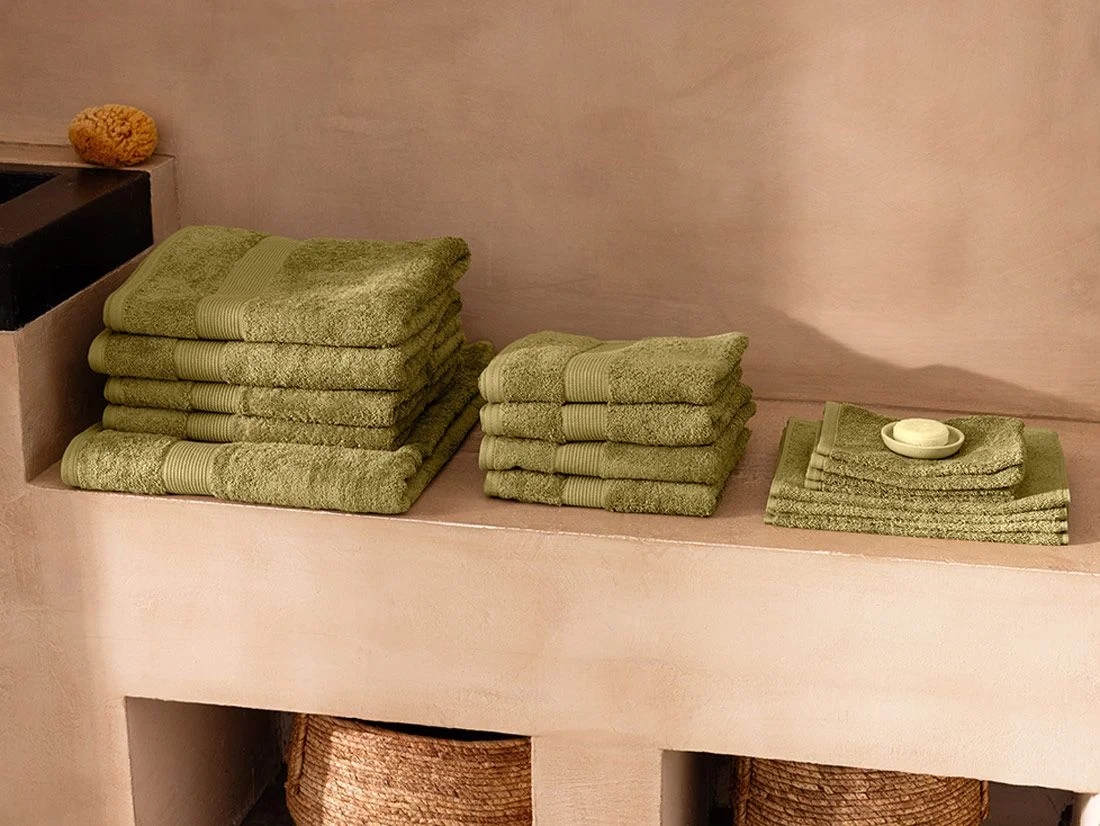 Washandjes terry olive green 15x22 - 4 st