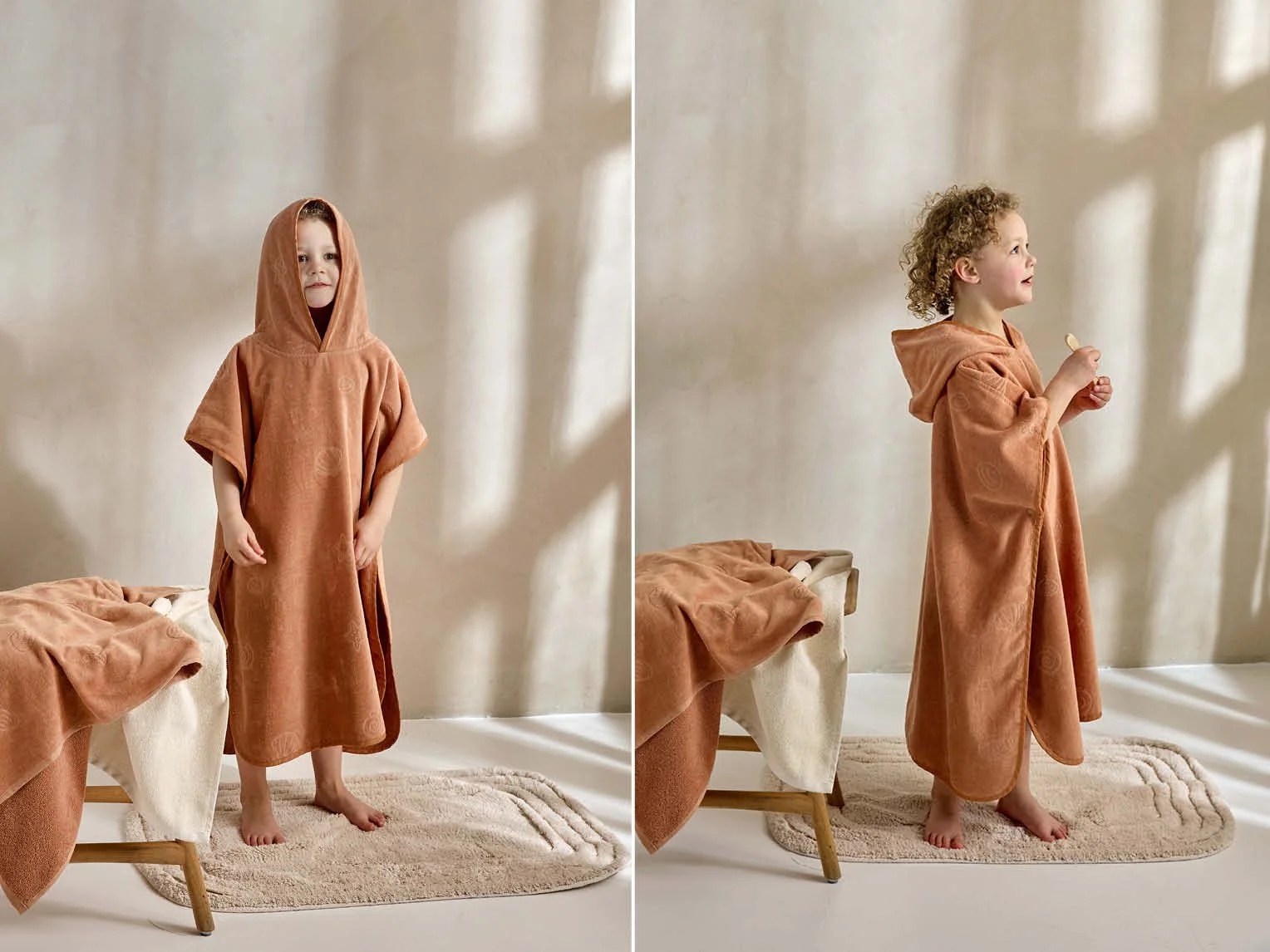 Badponcho velours seashell terracotta