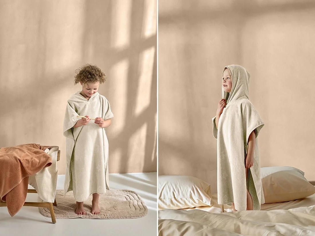Badponcho velours seashell soft sand 80x70