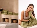 Badlaken terry olive green 100x150 - 1 st