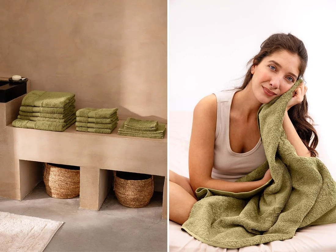 Badlaken terry olive green 100x150 - 1 st