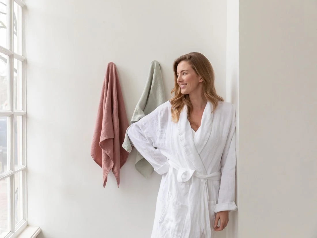 Kimono badjas gewassen linnen wafel pure white