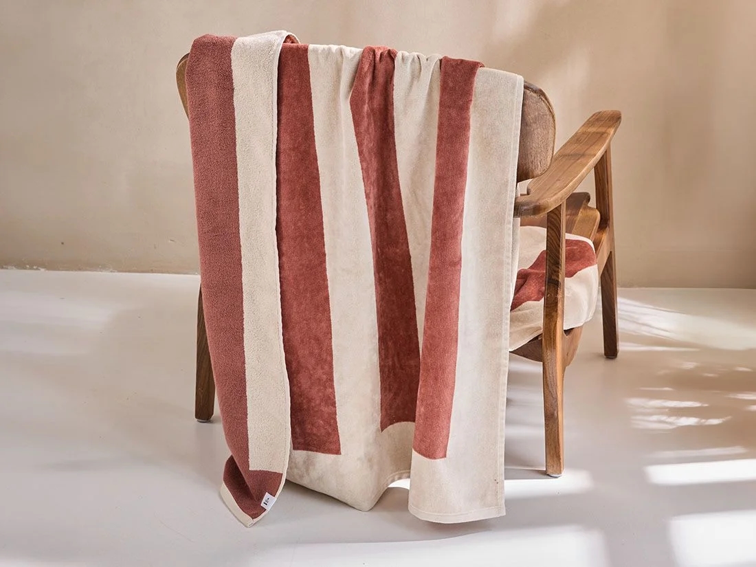 Strandlaken velours blush rose stripe 100x180 - 1 st