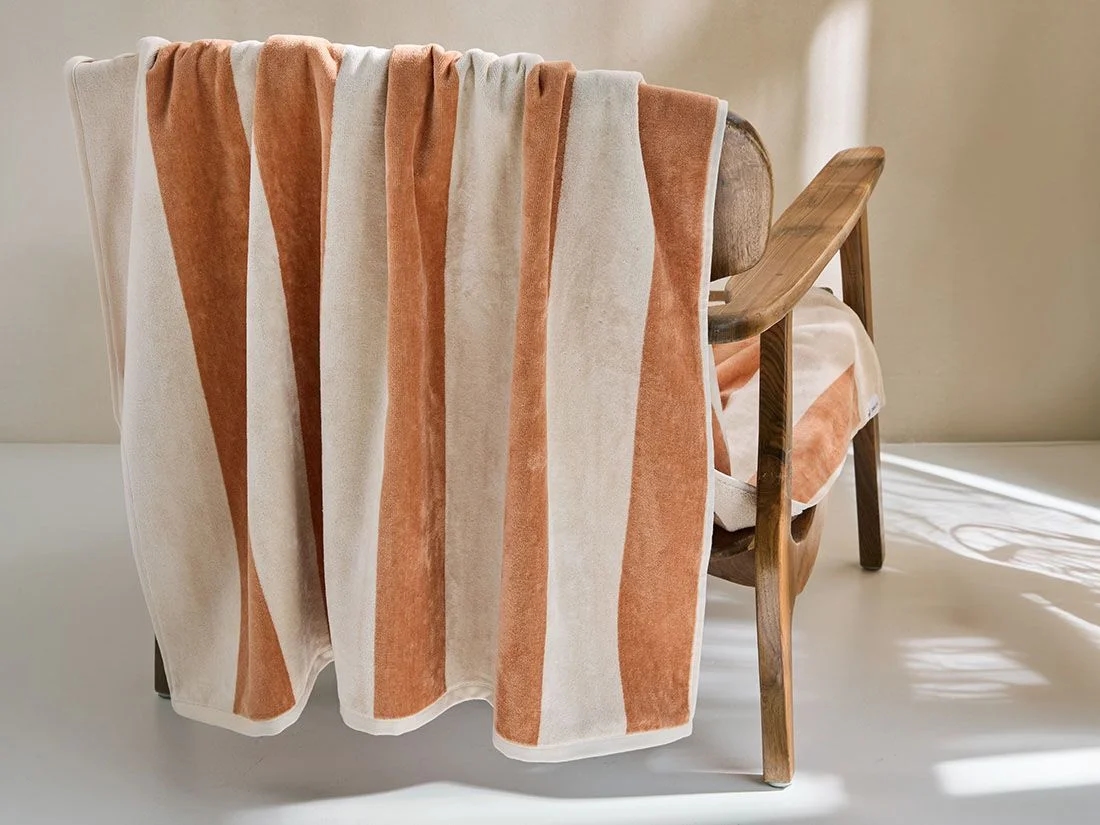 Strandlaken velours terracotta stripe 100x180 - 1 st