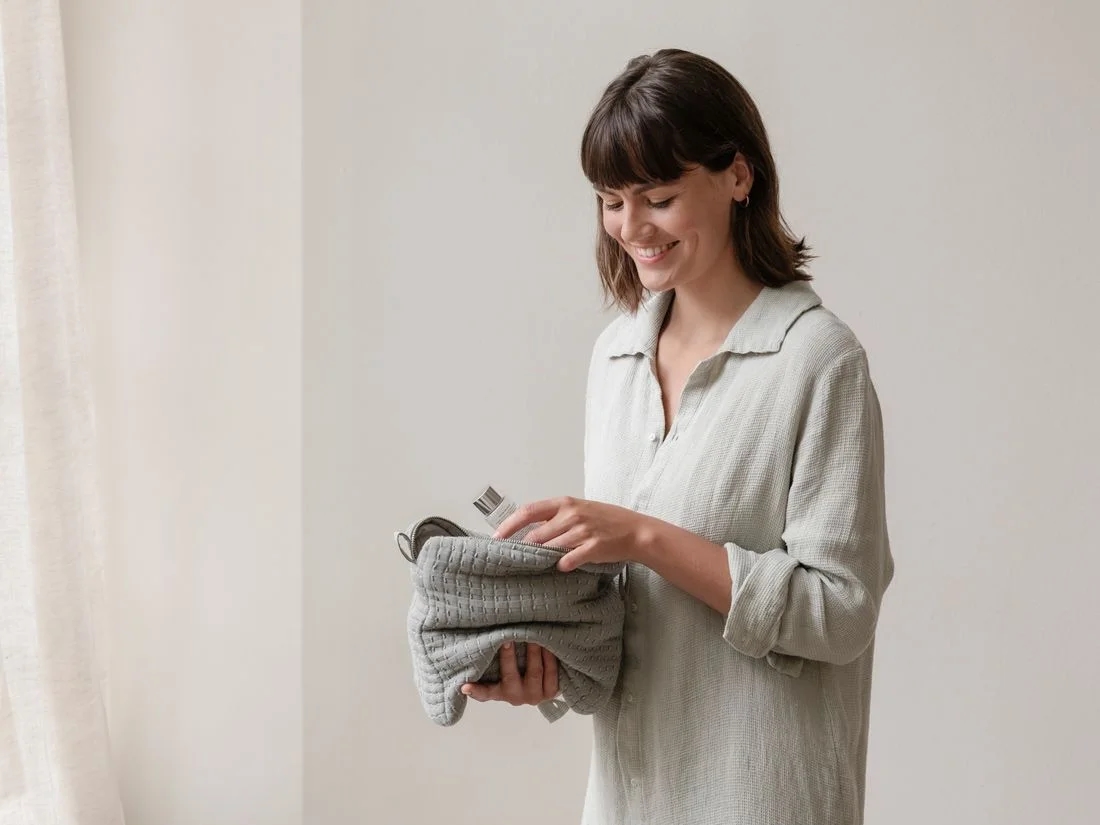 Blousejurk gewassen linnen wafel misty green S