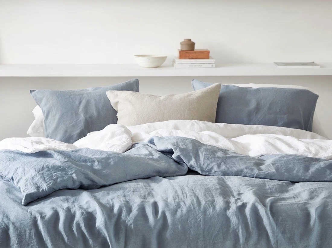 Kussensloop gewassen linnen dusk blue