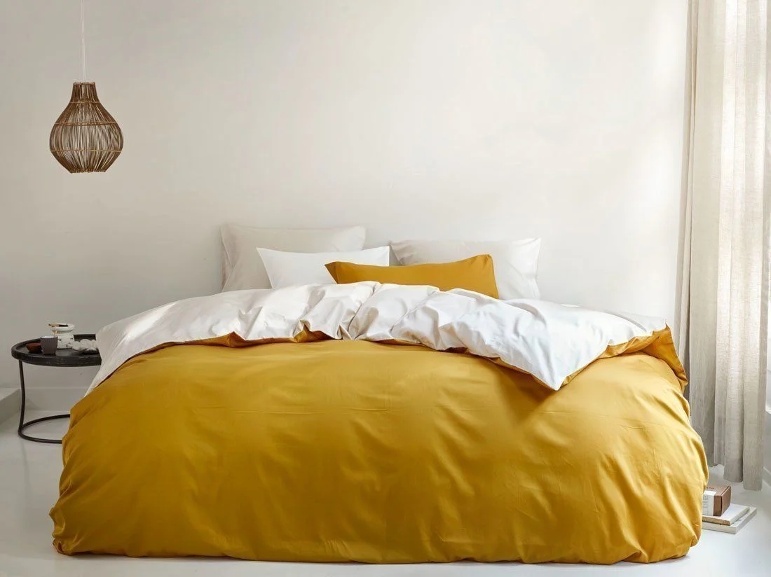 Dekbedovertrek katoensatijn double face sandy/gold 140x200