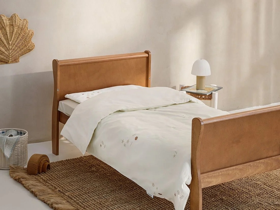 Kinderdekbedovertrek katoen satijn warm white seashell