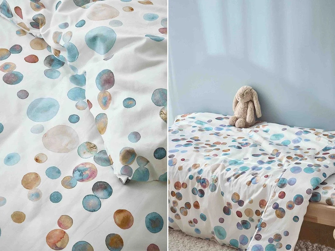 Kinderdekbedovertrek katoen satijn watercolor dots multicolor
