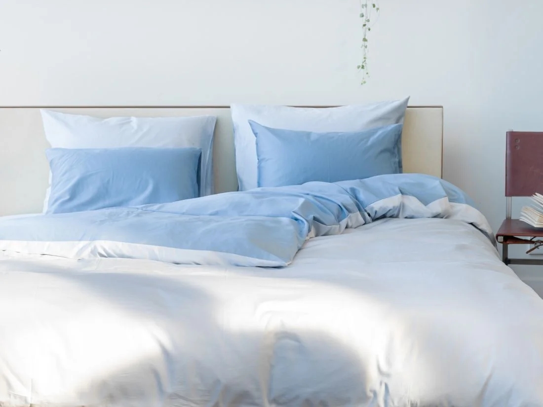 Dekbedovertrek katoen satijn double face blue