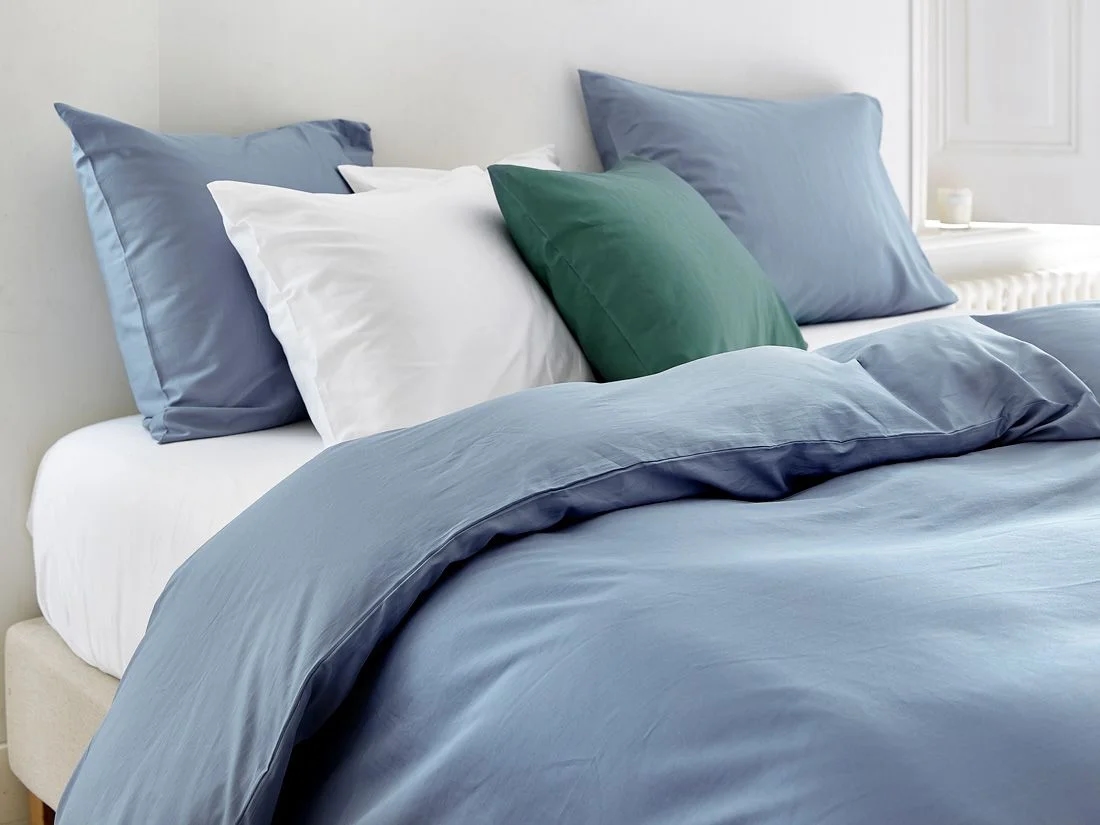 Dekbedovertrek katoen satijn faded blue - zonder slopen