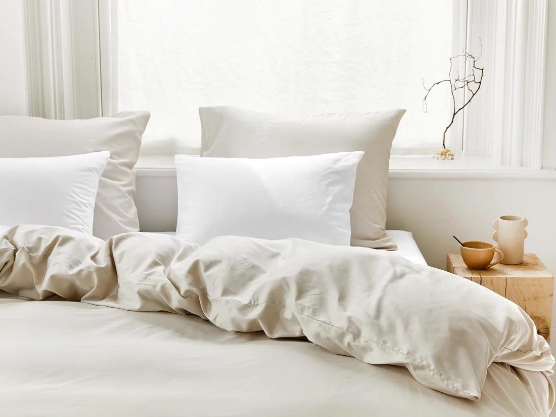 Dekbedovertrek katoen satijn sandy grey - zonder slopen