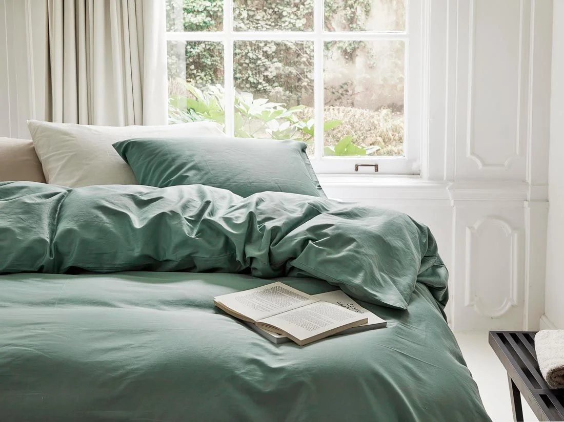 Dekbedovertrek katoen satijn sea green - zonder slopen