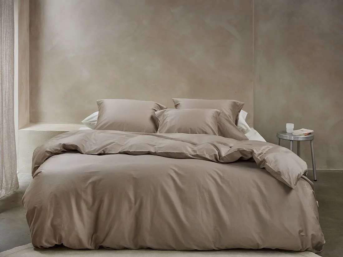 Dekbedovertrek katoen satijn warm taupe - zonder slopen