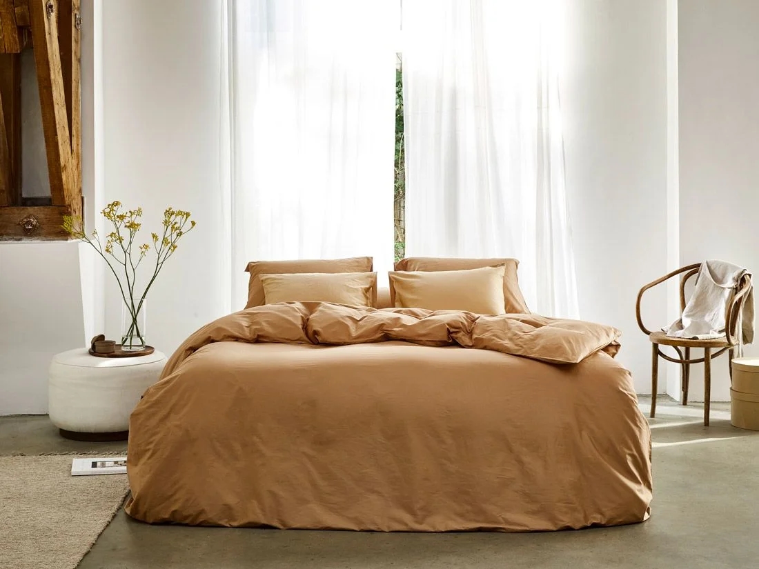 Dekbedovertrek katoen satijn caramel