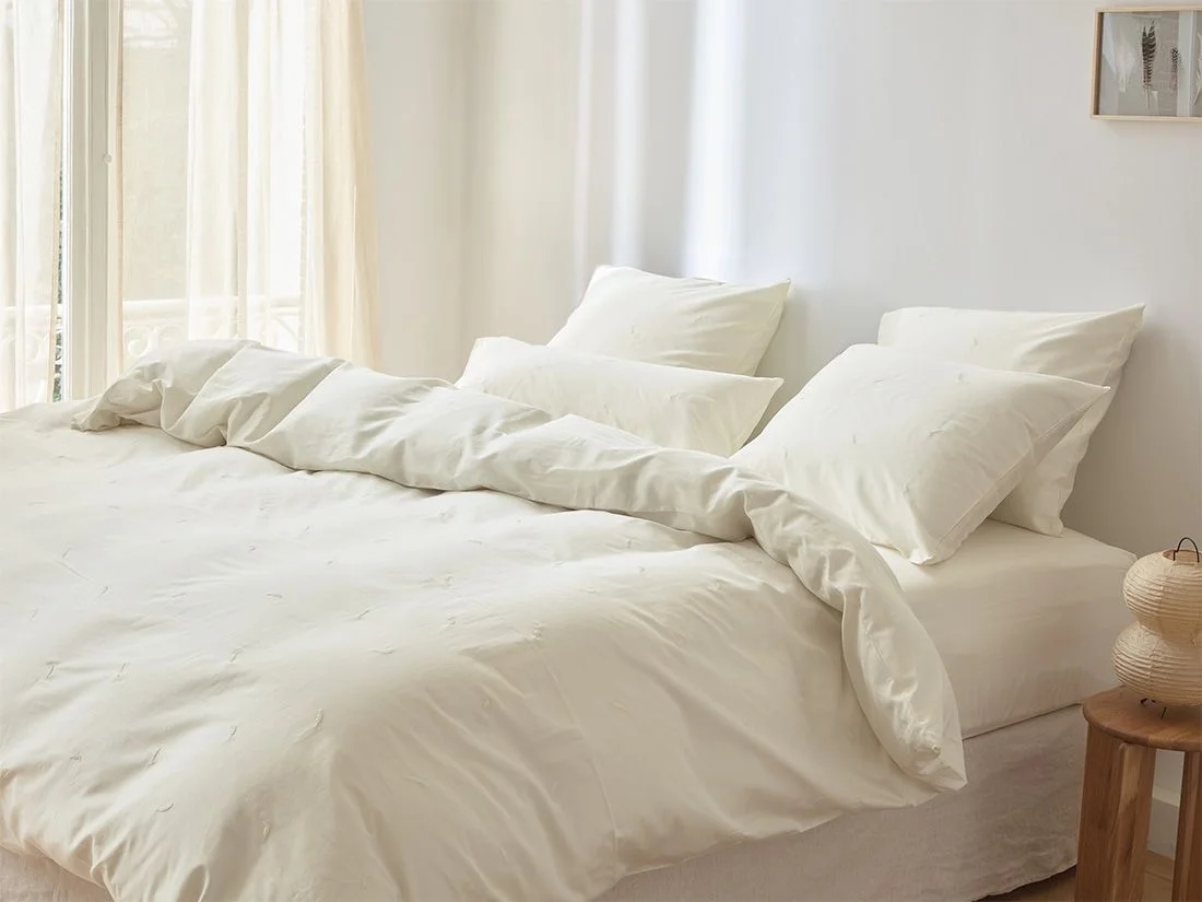 Dekbedovertrek katoen satijn warm white feather